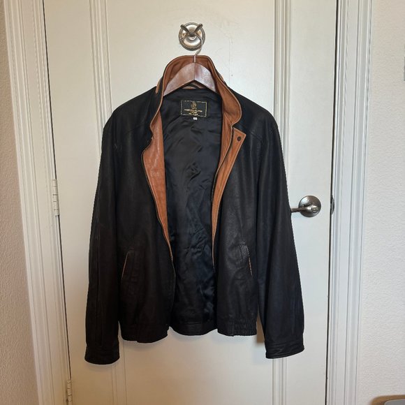Men's Black Bomber Leather Jacket - AJ Leather Factory Florence Italy - L